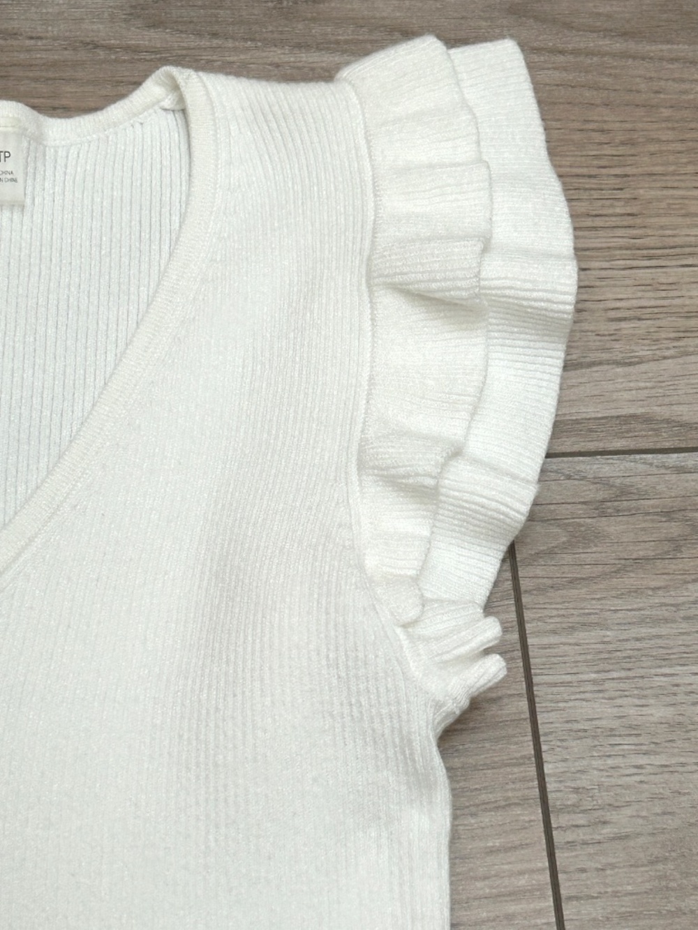 V-Neck Ruffle-Sleeve Ribbed Knit Top - Picture 2 of 6
